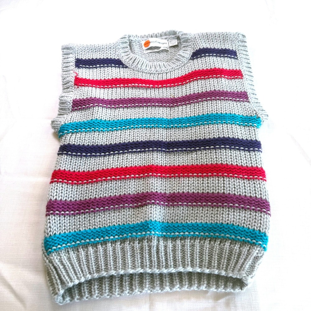 Vintage Country Concepts Hand Knitted Striped Sweater Vest Women's L